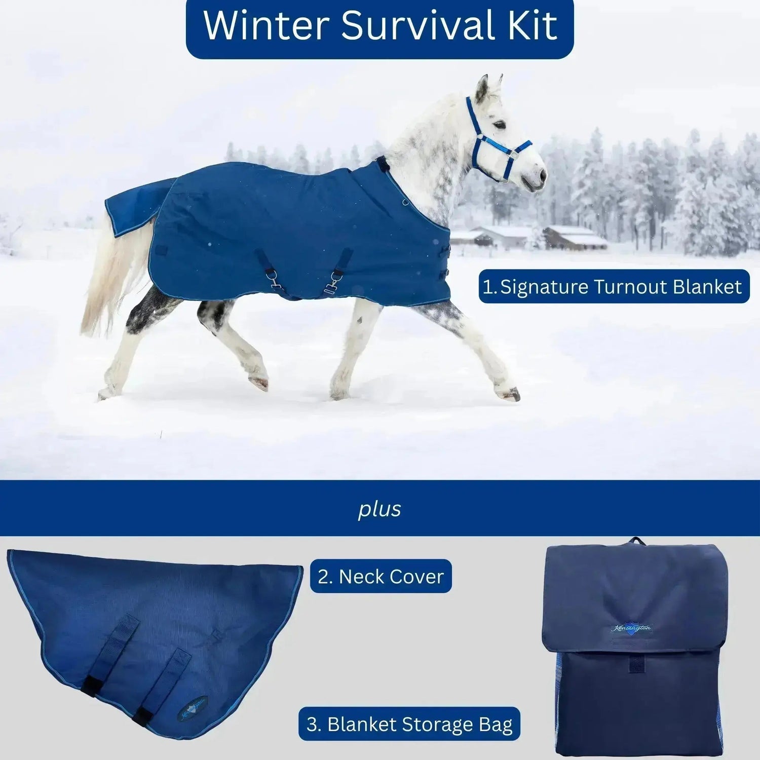 Survival Bundle: Heavyweight 300g Winter Horse Turnout Blanket, Neck Warmer & Blanket Storage Bag