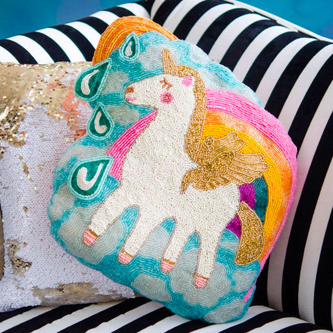 Glitterville Unicorn Beaded Pillow